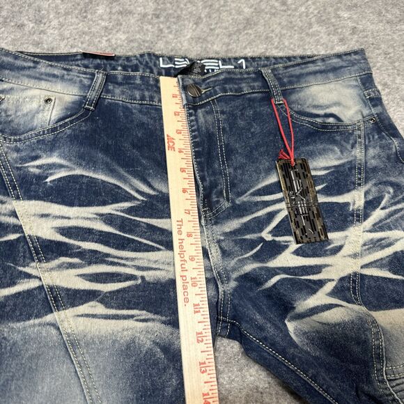New Level 1 Denim Men's Slim Straight Jeans Sz 40x32 Blue Hip Streetwear Grunge - Picture 3 of 11